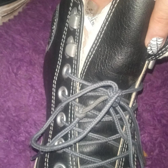 Converse All Star Black Leather High Top, Fuzzy Sherpa Liner  8 men/10 women - Picture 8 of 11